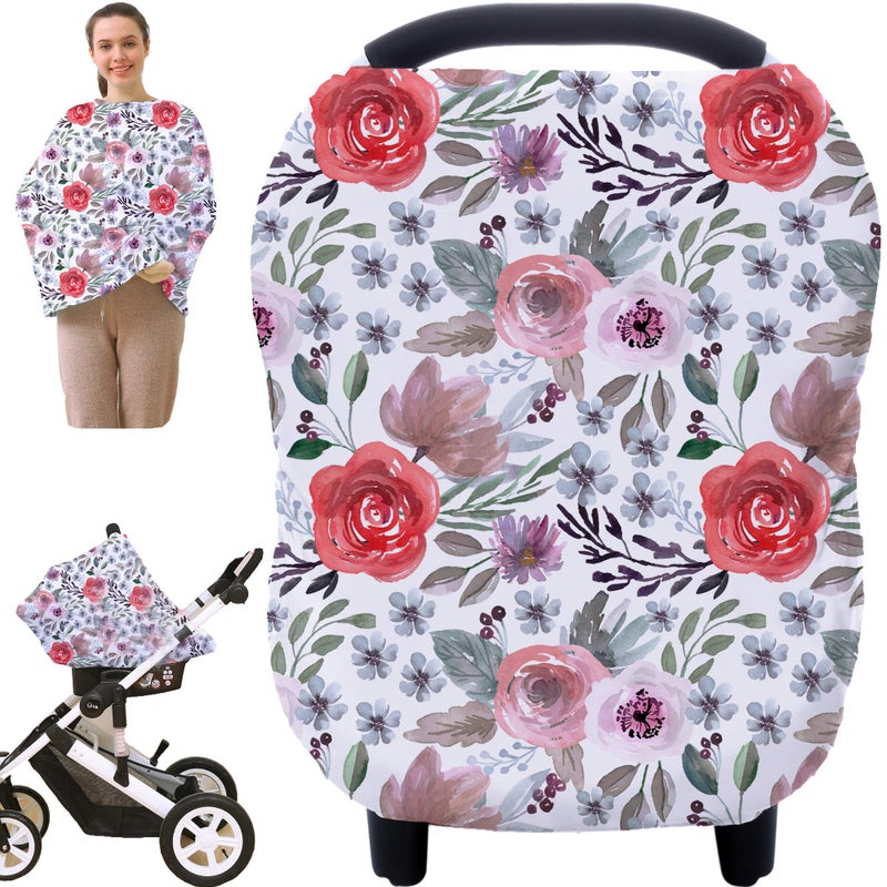 Hicoco Multi-use Canopy Breastfeeding Cover - Car Seat Canopy for Babies  Stretchy Carseat Cover  Boys and Girls Shower Gift (Purple Flower) - Image 1